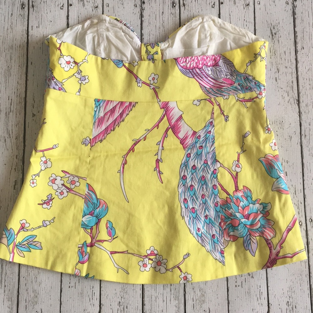 Tibi yellow peacock print strapless bustier top - Picture 4 of 6